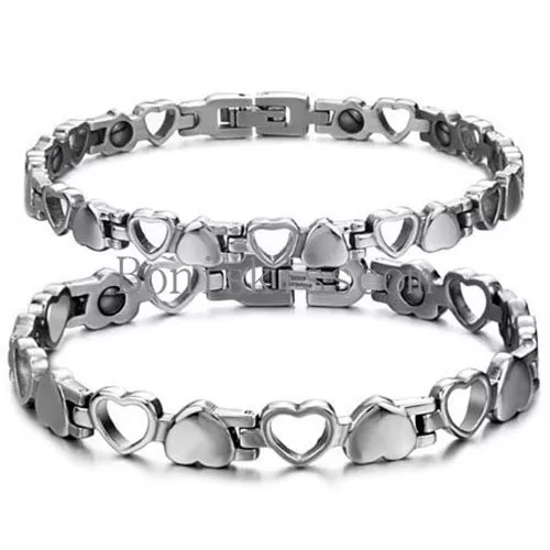 Silver Stainless Steel Hollow & Solid Heart Eternity Love Magnetic Bracelet