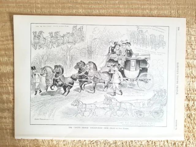THE YOUNG PEOPLE FOUR-IN-HAND CLUB.VTG 1885 HARPER'S 11" x 8" ENGRAVING PRINT*85
