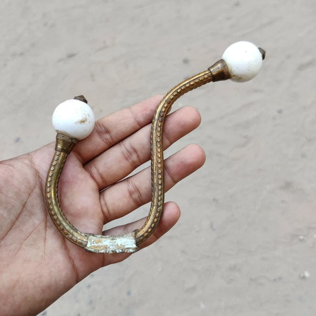 1920s Vintage Victorian Ceramic Knob Ornate Brass Wall Hanger Hook Decorative