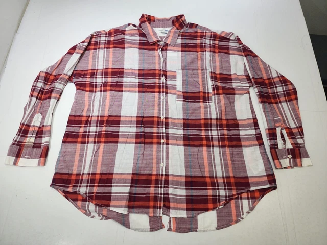 Old Navy Womens Cotton Womens Long Sleeve Button Up Shirt Red Plaid Size XXL