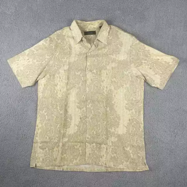 Tasso Elba Men's Large Beige Silk Linen Short Sleeve Button Up Shirt