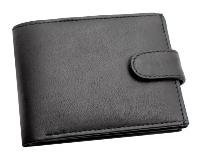 Mens RFID Blocking Leather Wallet Zip Coin Pocket Purse & ID Window 94 Black