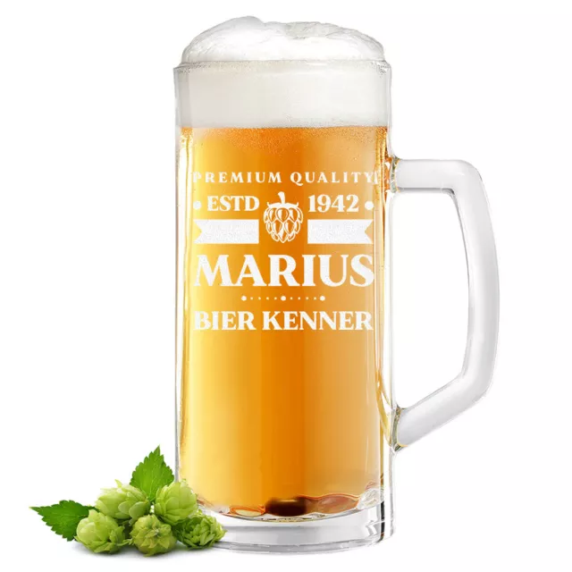 Bierkrug aus Glas 0,5 Liter mit Gravur - Geschenk für Männer - das Bierglas