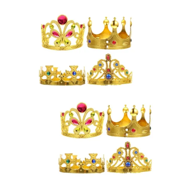 4pcs Crowns Kids Birthday Little Girls Tiaras Kings Plastic Gold