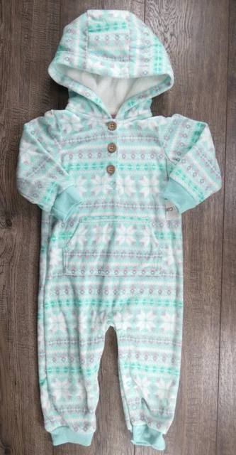 Baby Girl Clothes New Carter's 12 Month Light Blue & Pink Fleece Hooded Outfit