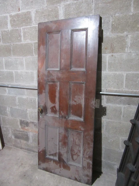 ~ ANTIQUE OAK 6 PANEL DOOR WITH HARDWARE L ~ 31.75 x 81.5 ARCHITECTURAL SALVAGE 8