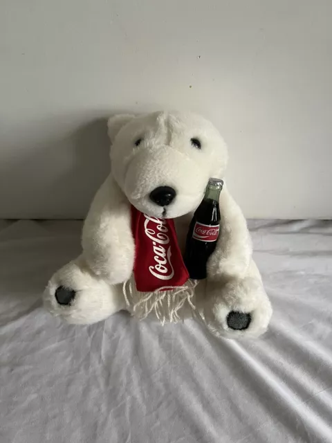 Vintage 90s Coca Cola Plush Polar Bear Stuffed Animal 1993 with Coke Bottle 7" T
