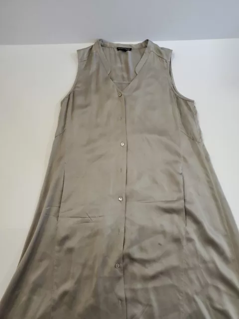 Eileen Fisher Size XS Silver 100% Silk Sleeveless Button Down Long Dress