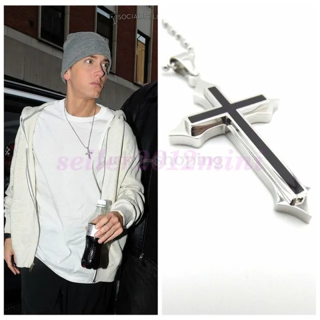 Hip Hop Rapper Eminem Titanium Steel Cross Pendants Necklace 3 Steyl 24" Chain