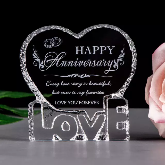 REGALI ANNIVERSARIO DI matrimonio per lei, testo romantico inciso cristallo  con Happy for EUR 23,96 - PicClick IT