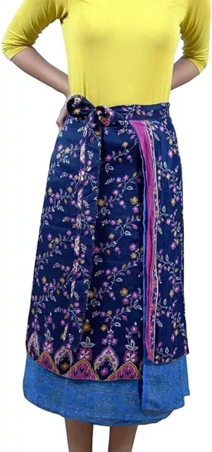 5 PC Vintage Seide Sari Magic Wrap Around Rüschenrock Kleid Großhandel Lot...