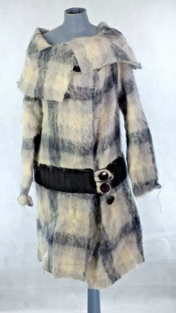 Fluffy Coat Oversized Knit Wool Check Cardigan Asymmetric UK 12 Paolo Casalini