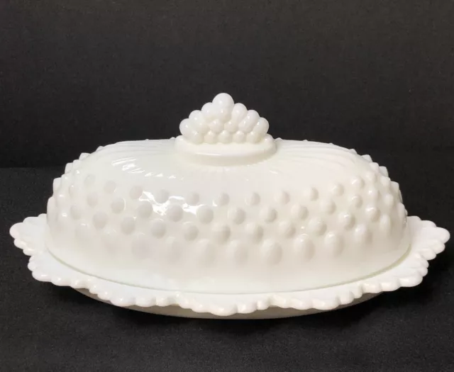 Fenton Milk Glass Hobnail Covered Butter Dish - Please Read