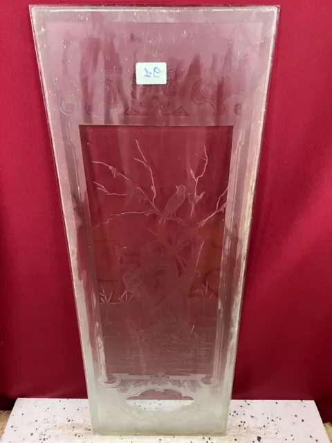 ANTIKE GLASSCHEIBE JUGENDSTIL ORIGINAL UM 1910 VOGEL IM BAUM 41x111,7cm