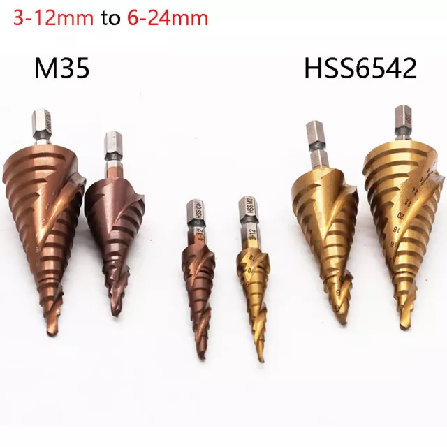 HSS Spiral Grooved Step Cone Drill Bit 3-30mm Hole Cutter Tool Titanium Cobalt