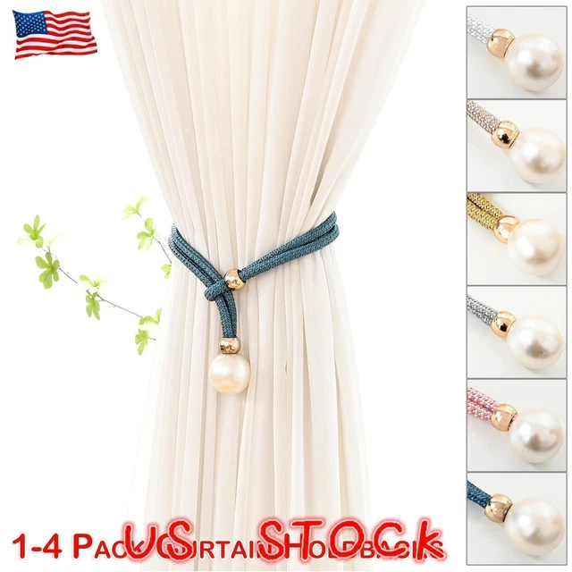 ️ 1-4 Pcs Pack Curtain Buckle Tiebacks Pearls Crystal Tie Backs Clips Holdbacks