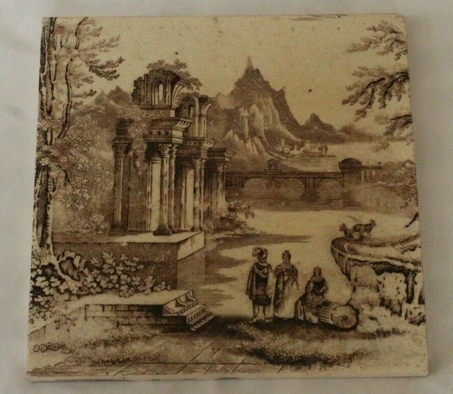 English Classical Country Garden View Tile Antique