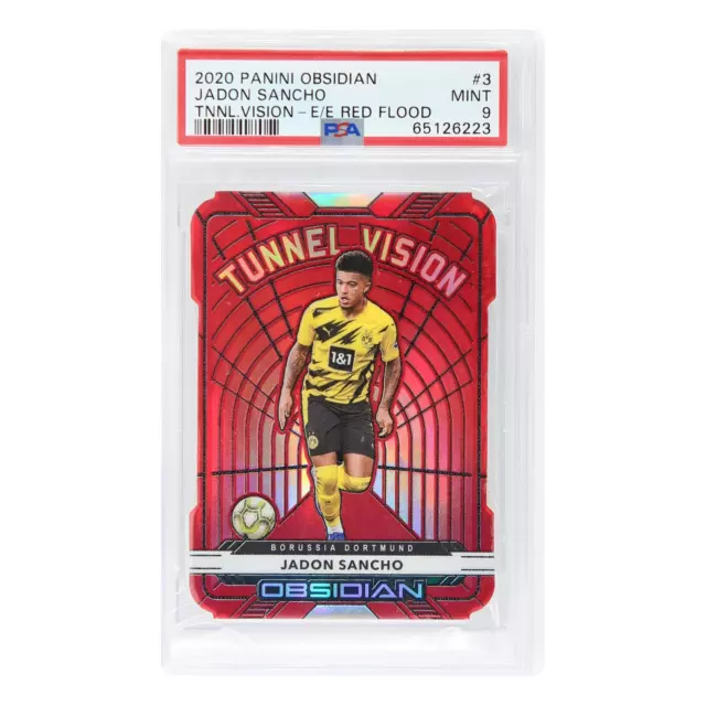 2020-21 Panini Obsidian Jadon Sancho /28 Red Flood Electric Tunnel Vision PSA 9