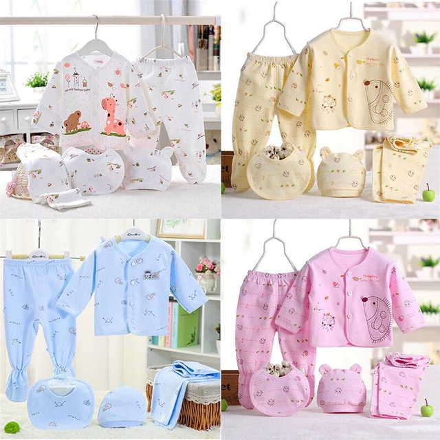 Girls Kids Outfit Clothes T-shirt Baby Boy Top+Pants Set 5pcs Newborn 0-3 Months