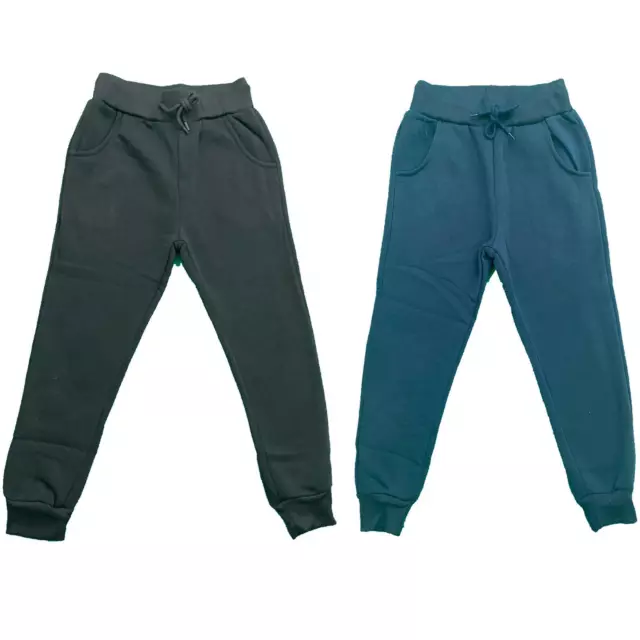 Kids Plain Joggers Boys Girls PE School Jogging Bottoms Fleece Basic Tracksuit