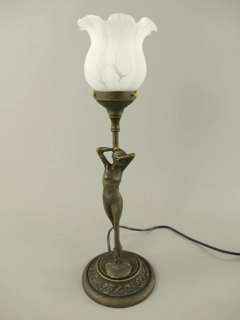 Tischlampe Jugendstil Frauenfigur Antik Schreibtischlampe Messing Stehlampe