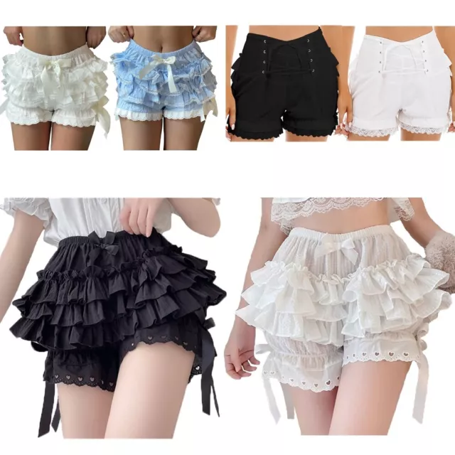 Women's Frilly Ruffled Bloomers Shorts Lolita Pumpkin Solid Color Shorts Pantie