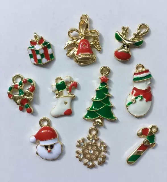 BB MIXED CHRISTMAS METAL ENAMEL CHARMS -  pk of 10 xmas craft pendants