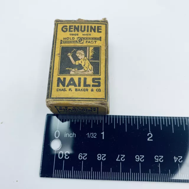 Vintage Box Genuine Chas F Baker Hold Fast Nails Orig Box Nice Graphics