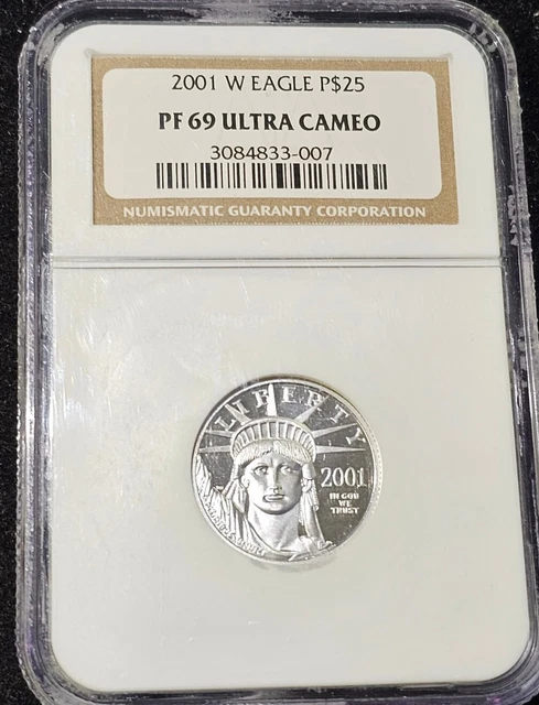 2001-W $25  STATUE LIBERTY PLATINUM EAGLE 1/4 Oz. NGC PR69UCAM PROOF