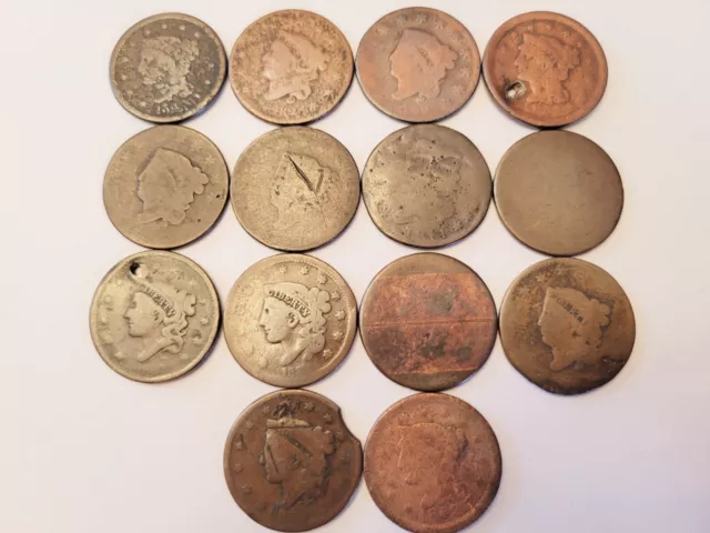 Lot of 14 US Large Cents - Low Grade
