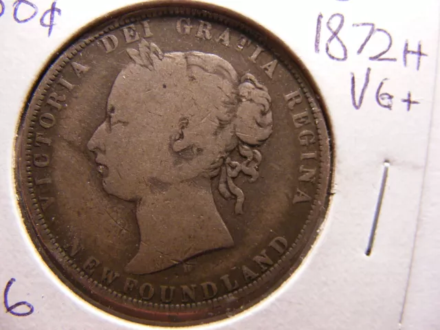 Newfoundland 1872-H Silver 50 Cent Piece, KM#6, VG+, MINTAGE JUST 48,000!!!