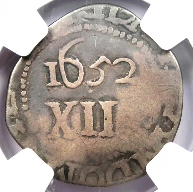 1652 Massachusetts Oak Tree Silver Shilling 1S - NGC Certified / Clipped - Rare!