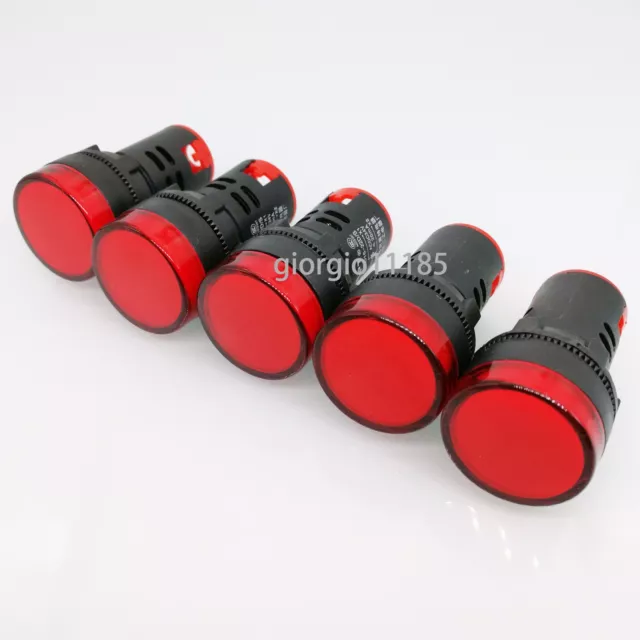 US Stock 5pcs Red LED Power Indicator Signal Light AC DC 12V 22mm AD16-22DS