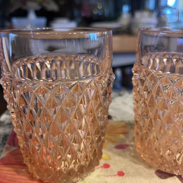 Vintage Pink Diamond Point 11 Oz Tumbler Set Of 4, Indiana Glass