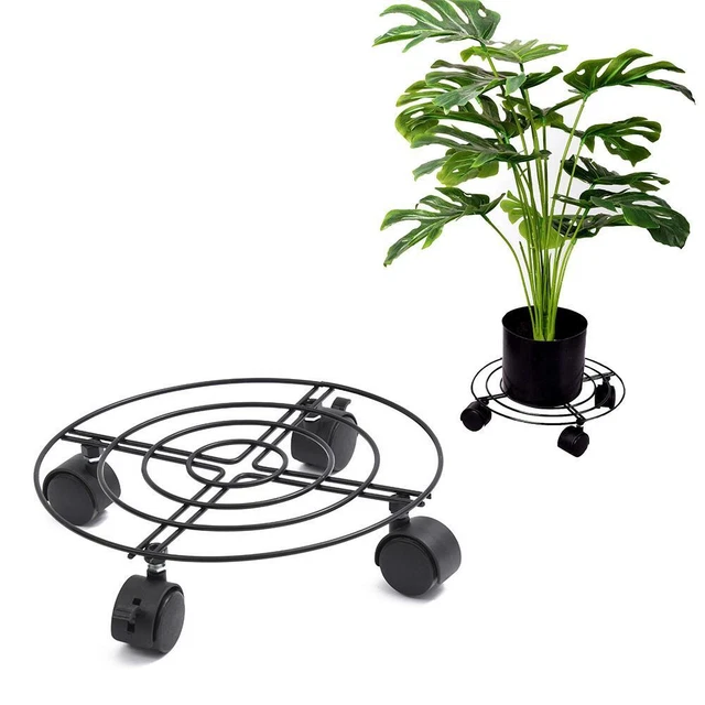 Support De Pot De Fleurs Sur Roulettes En Métal – Diamètre 28 Cm, Charge Max 300 Lb, Finition Poudre Noire, Pour Intérieur/extérieur, Déplacement Facile