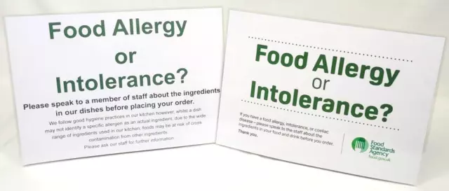 Food Allergy or Intolerance? Signs x 2 Laminated FSA Compliant 2024 A4 Allergies