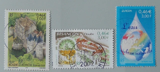 Lot France année 2001 Yvert 3386 3387 3388 oblitérés cachets ronds