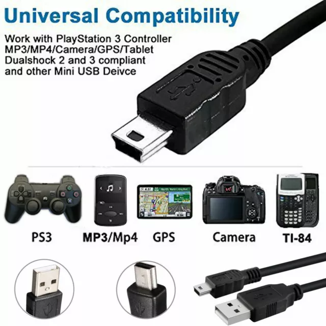 USB 5 Pin Mini Micro Charger Charging Cable Lead For Camera TomTom SatNav Mp3 4