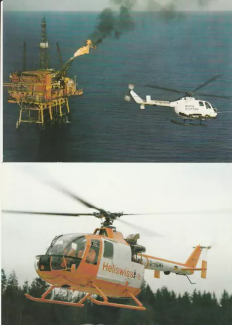 2 X HELISWISS  + PLATE FORME HELICOPTERE AVION  AVIATION AERONAUTIQUE 21 x 15 cm