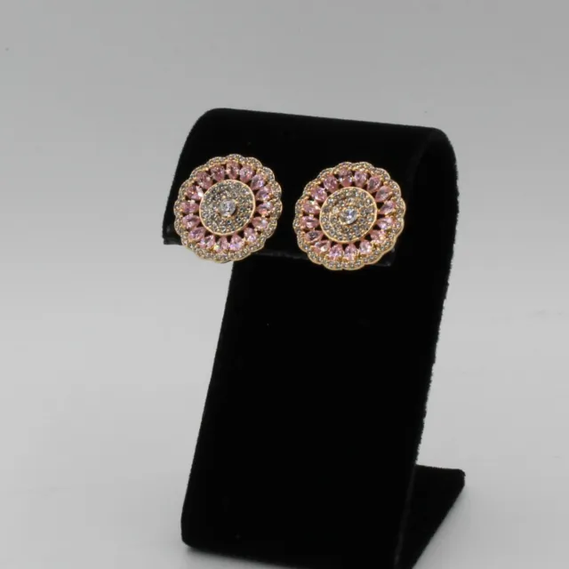 18ct Gold Plated Round Pink White Cubic Zirconia Stud Earrings Hypoallergenic