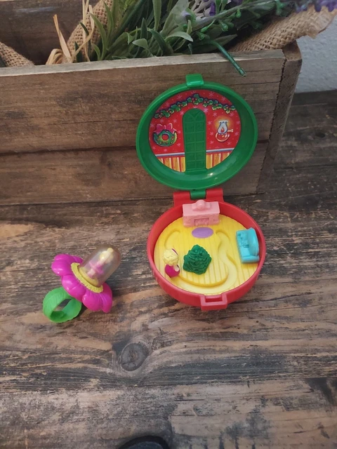 Vintage Polly Pocket Flower Ring CHRISTMAS Wreath Bluebird Toys McDonalds Lot