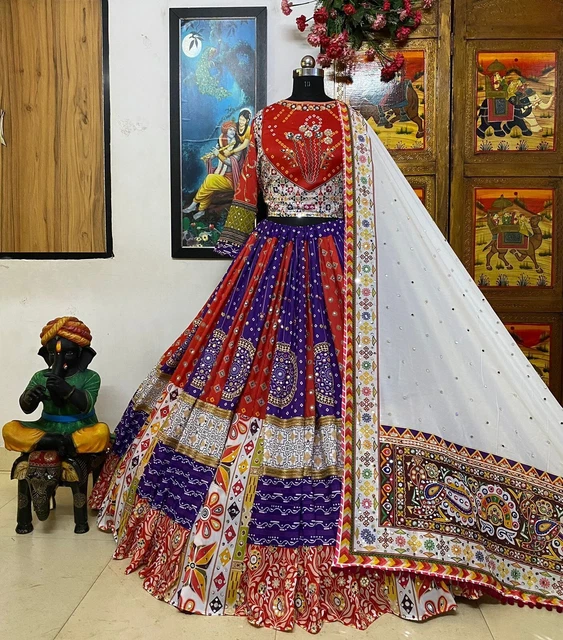 Glass Real Mirror Work Lengha Navratri Lehenga Choli Ghagra Chaniya Choli Saree