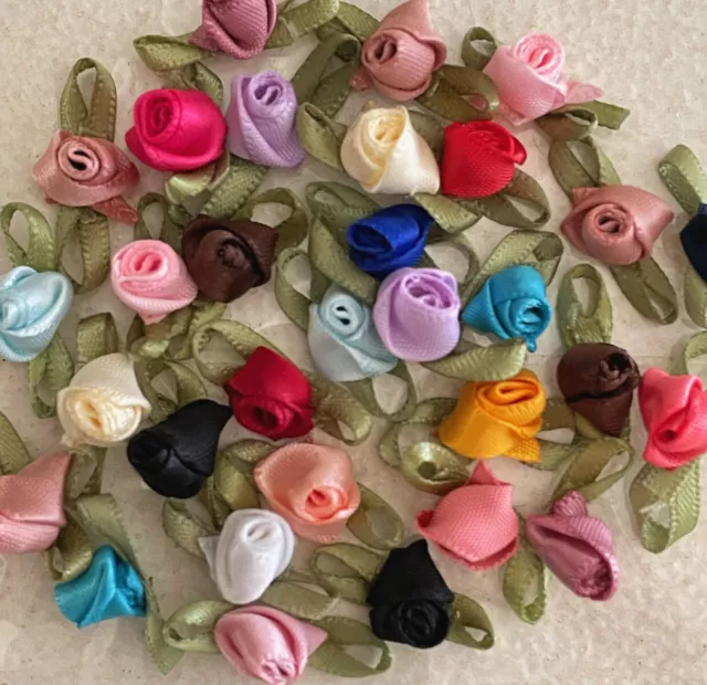 NEW! 30pc Rose Ribbon Flower Embellishment Craft Wedding Appliques sew #2452