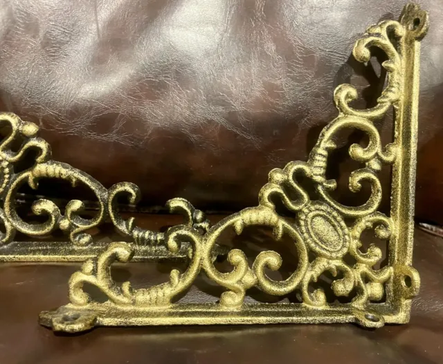 Vintage Brass Brackets Shelf Shelving Antique Shelves Old Art Deco Bronze 8 inch