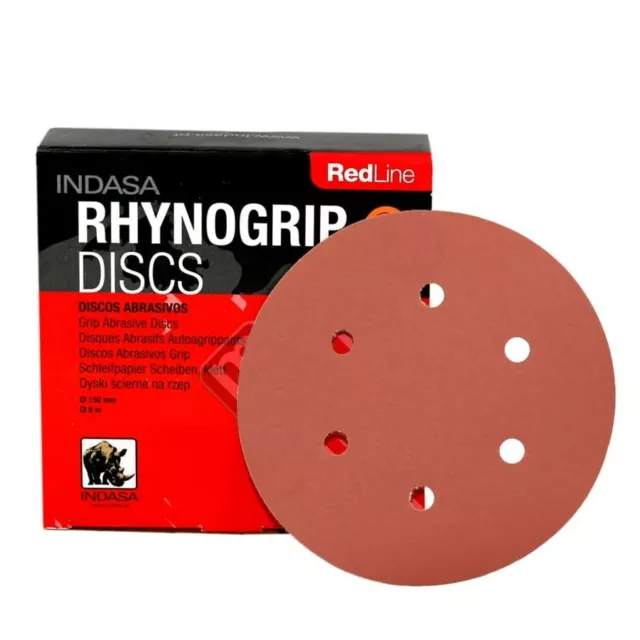 150mm INDASA Sanding Discs Sandpaper 6" Hook and Loop Pads Grit 40-2000 RedLine