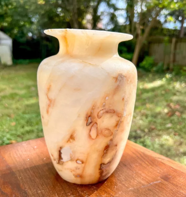 Vintage Hand Carved Egyptian Alabaster Vase