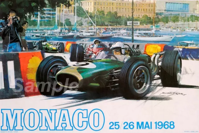 Vintage 1968 Monaco Grand Prix Racing A4 Poster Print
