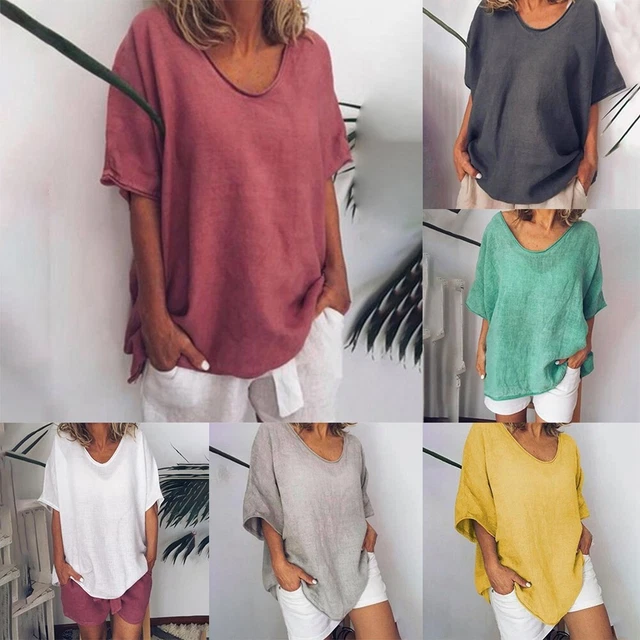 Donna Maniche Corte Taglie Forti T-Shirt Camicetta Camicia Abito Casual Spiaggia