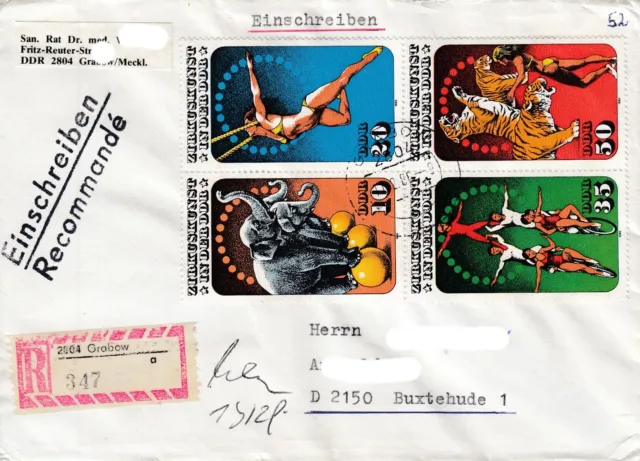 DDR Brief, Einschreiben mit Nr. 2983 / 86, Kleinbogen, Viererblock