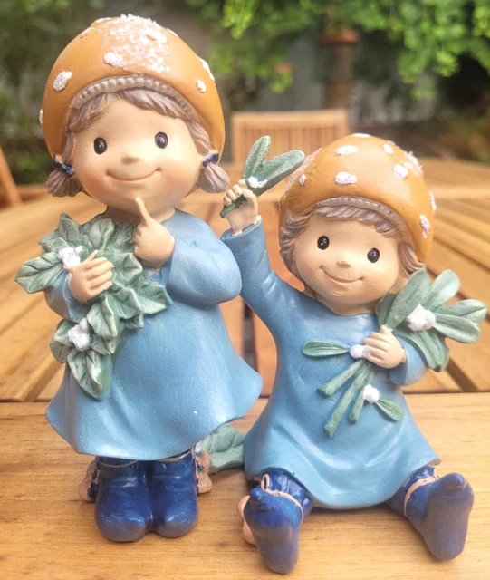 2 x Kinder Figur Pilz Mistelzweig Weihnachtsdeko Deko Dekofiguren Junge Mädchen